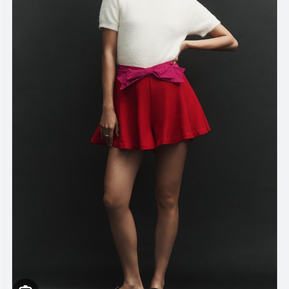 Maeve Paneled Skirty Shorts Red and Pink Bow